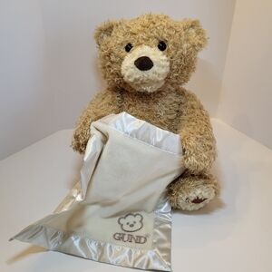 Baby Gund Peek-A-Boo Teddy Bear w/ Blanket Plush Animated Motion Talks Fuzzy Toy